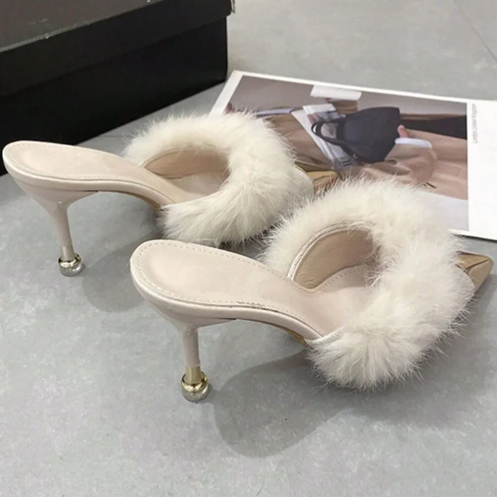 Beige Elegant Women's High Heel Mules